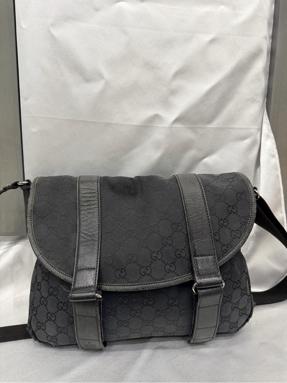 Gucci Black GG Canvas Messenger Bag